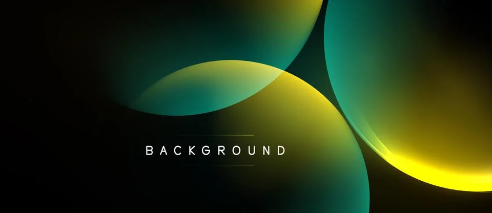 Abstract fluid shapes overlap, creating vibrant yellow, teal gradients. Dark Stock Illustration