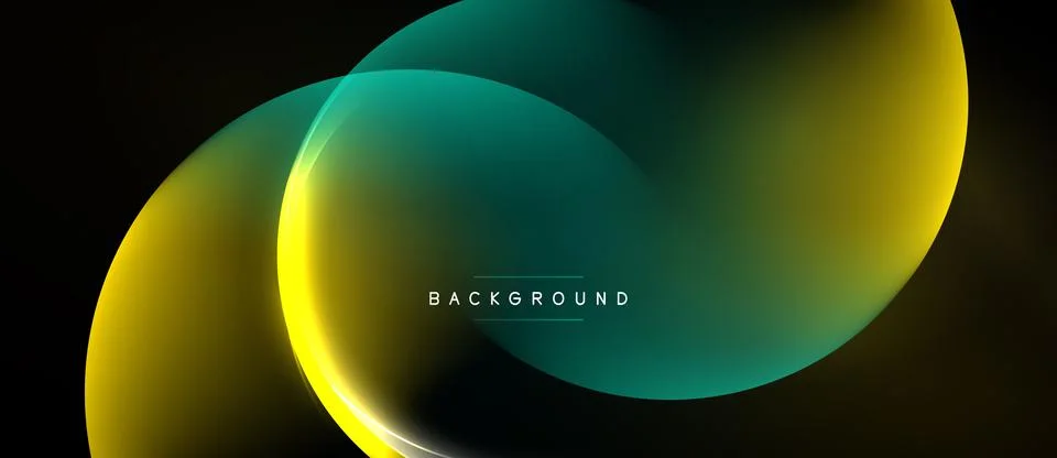 Abstract fluid shapes overlap, creating vibrant yellow, teal gradients. Dark Stock Illustration