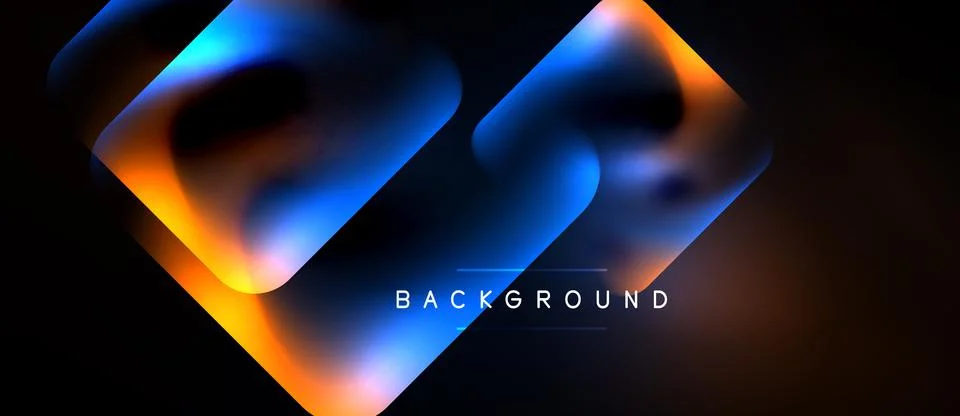 Abstract fluid shapes overlap, creating vibrant orange, blue gradients. Dark Illustrazione stock