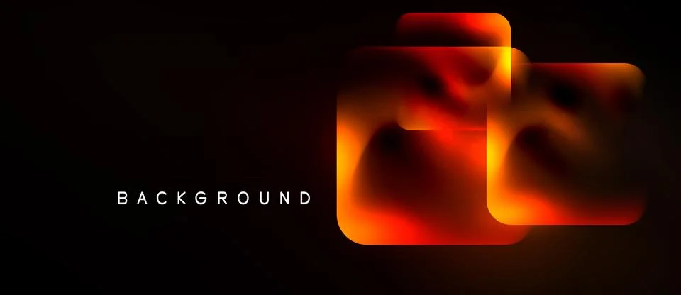 Abstract fluid shapes overlap, creating vibrant orange glow against dark Illustrazione stock