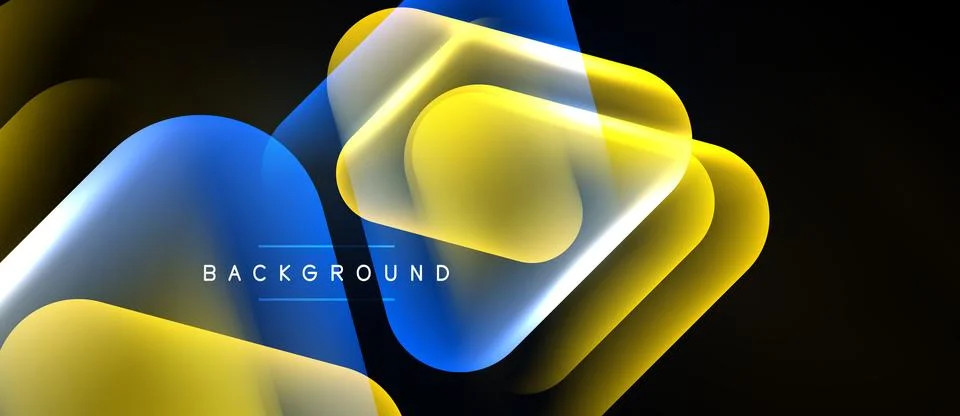 Abstract fluid shapes overlap, creating vibrant yellow, blue gradients. Dark Stock Illustration