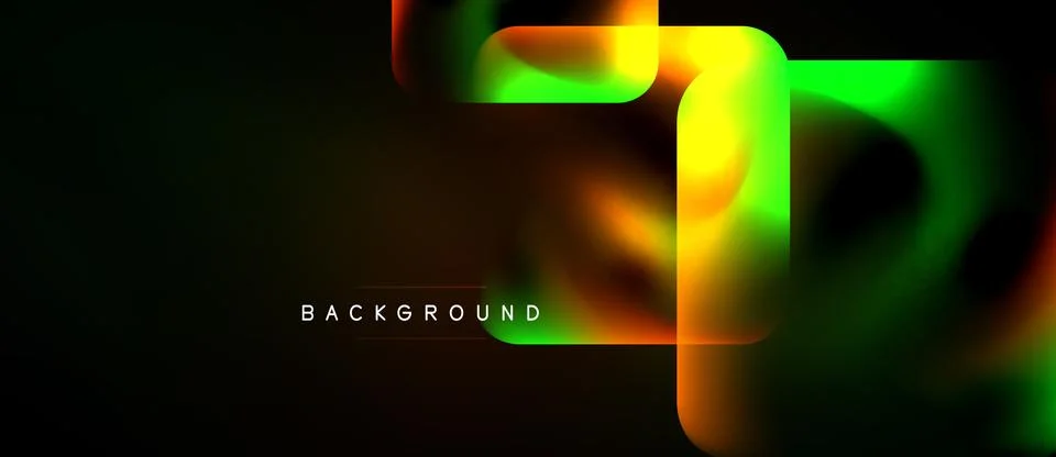 Abstract fluid shapes overlap, creating vibrant color gradients on dark Stock Illustration