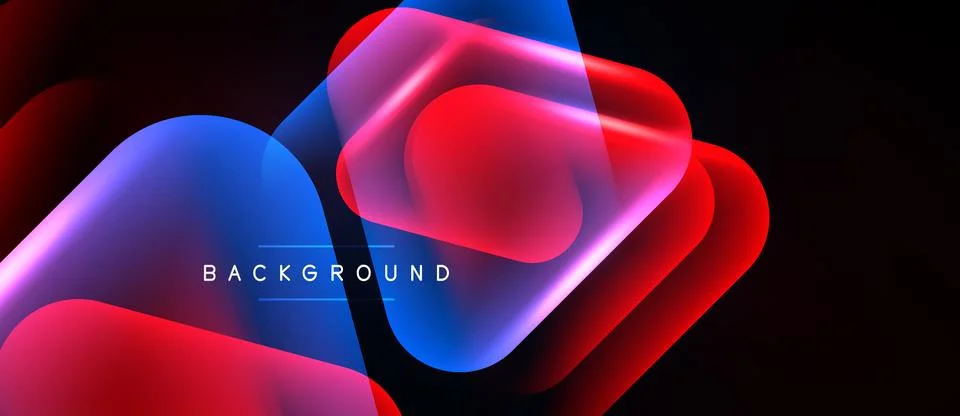 Abstract fluid shapes overlap, creating vibrant red, blue gradients. Dark Illustrazione stock