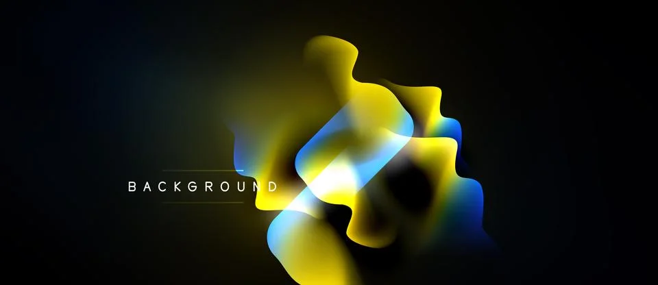 Abstract fluid shapes overlap, creating vibrant yellow, blue gradients. Dark Stock Illustration