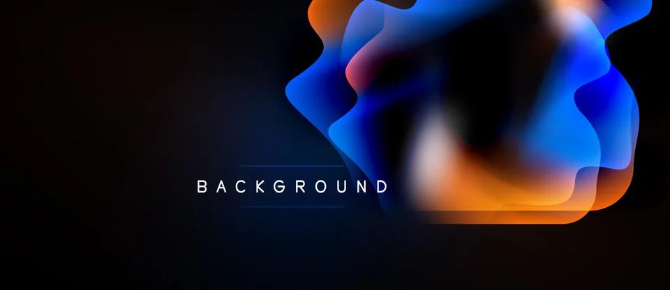 Abstract fluid shapes overlap, creating vibrant color gradients. Dark backg.. Illustrazione stock