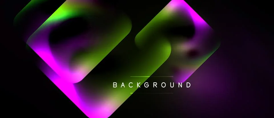 Abstract fluid shapes overlap, creating vibrant gradients. Dark background Stock Illustration