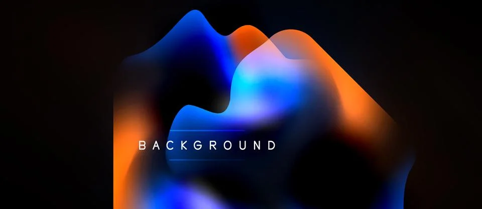 Abstract fluid shapes overlap, creating vibrant gradients. Dark background 库存插图