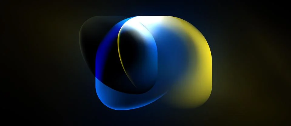 Abstract fluid shapes overlap, creating vibrant blue, yellow gradients. Dark Stock Illustration