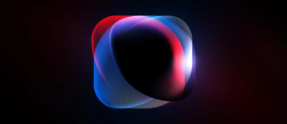 Abstract fluid shapes overlap, creating luminous effect. Red, blue, white c.. Illustrazione stock
