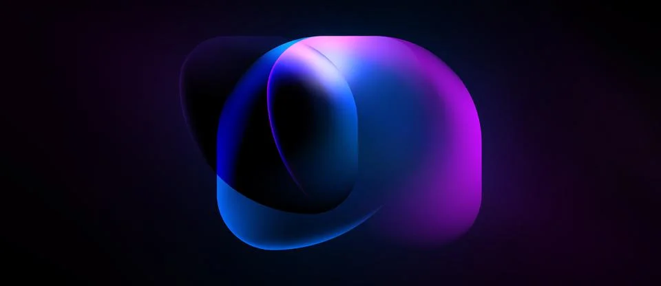 Abstract fluid shapes overlap, creating luminous gradients. Dark background Illustrazione stock