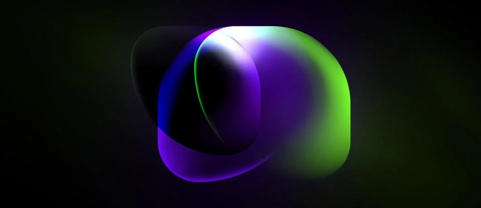 Abstract fluid shapes overlap, creating vibrant gradients. Dark background Illustrazione stock