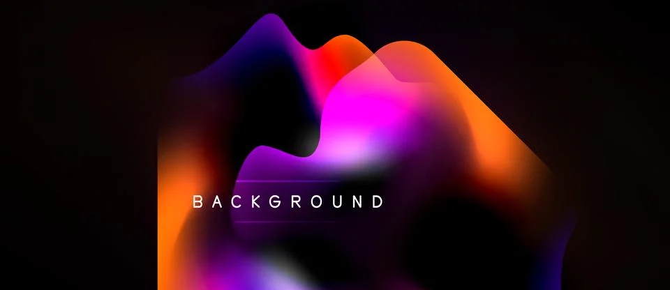 Abstract fluid shapes overlap, creating vibrant color gradients. Dark backg.. Stock Illustration