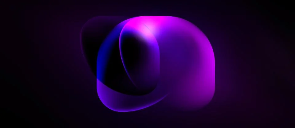 Abstract fluid shapes overlap, creating luminous purple gradients against dar Stock Illustration