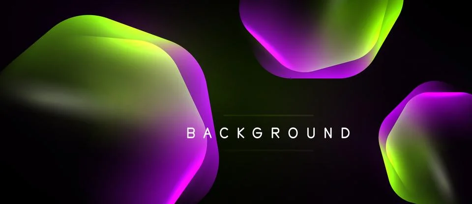 Abstract fluid shapes overlap, creating vibrant color gradients. Dark backg.. Stock Illustration