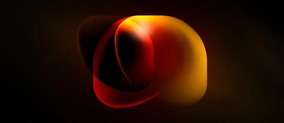 Abstract fluid shapes overlap, creating warm color gradients. Dark background Illustrazione stock