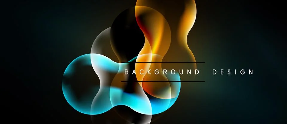 Abstract fluid shapes overlap, creating vibrant color blends. Dark background Stock Illustration