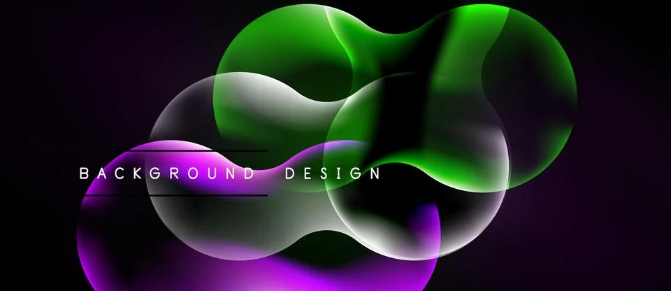 Abstract fluid shapes overlap, creating vibrant gradients. Dark background Illustrazione stock