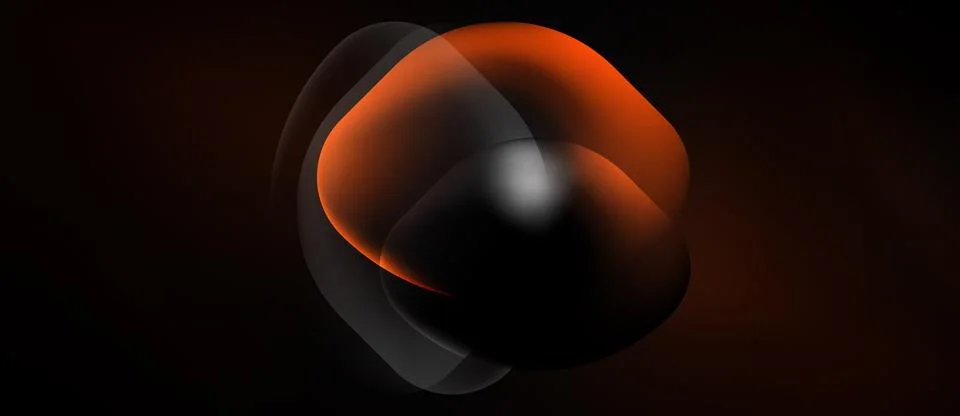 Abstract fluid shapes overlap, creating glossy orange, black forms. Dark Stock Illustration