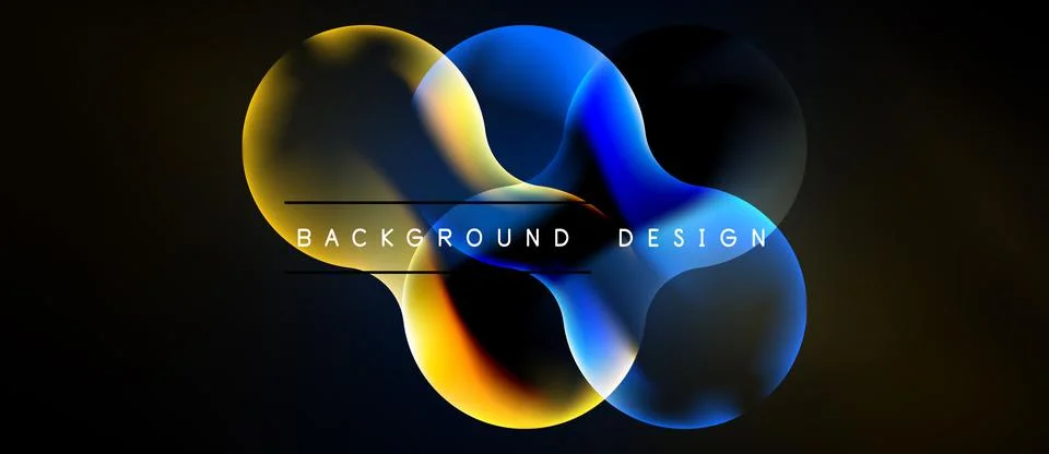 Abstract fluid shapes overlap, creating vibrant color gradients. Dark backg.. Stock Illustration