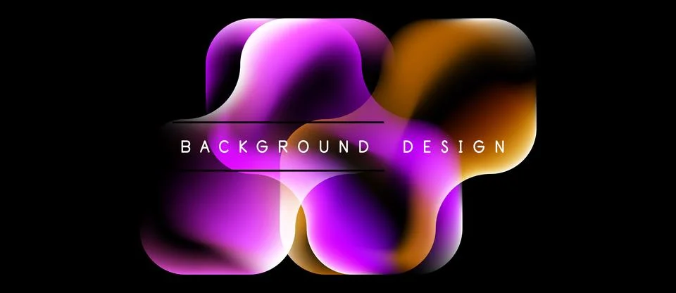 Abstract fluid shapes overlap, creating vibrant purple, orange gradients. Dar Illustrazione stock