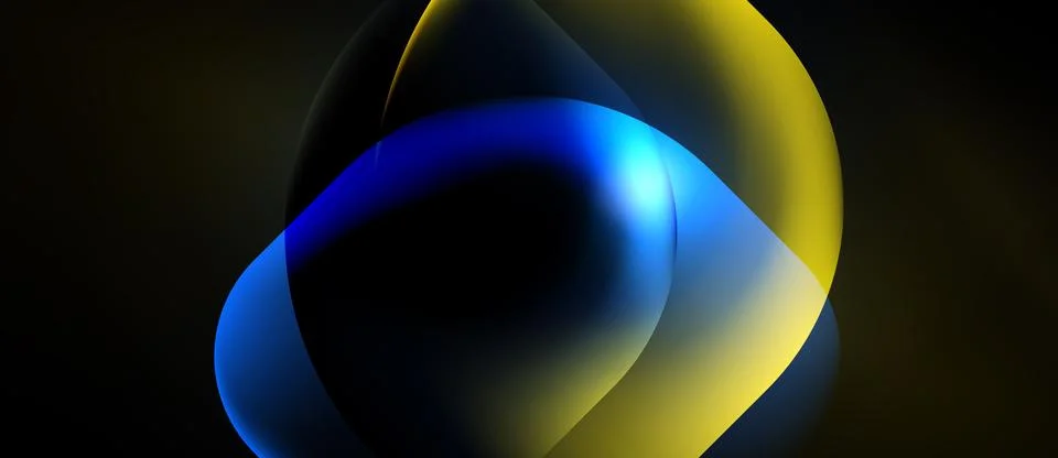 Abstract fluid shapes overlap, creating luminous gradients. Dark background Stock Illustration