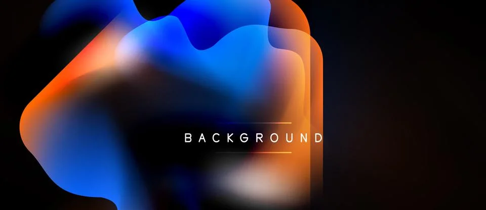 Abstract fluid shapes overlap, creating vibrant color gradients on black Stock Illustration