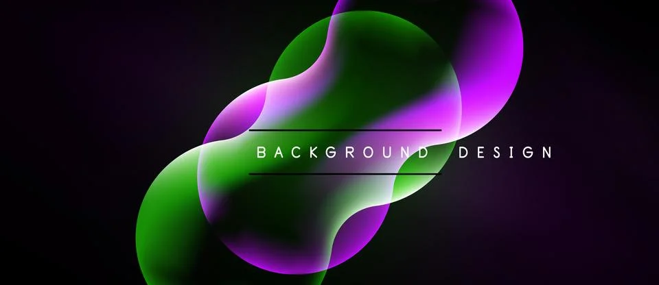 Abstract fluid shapes overlap, creating vibrant purple, green gradients. Dark Illustrazione stock