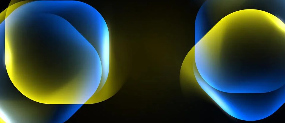 Abstract fluid shapes overlap, creating vibrant blue, yellow gradients. Dark Stock Illustration