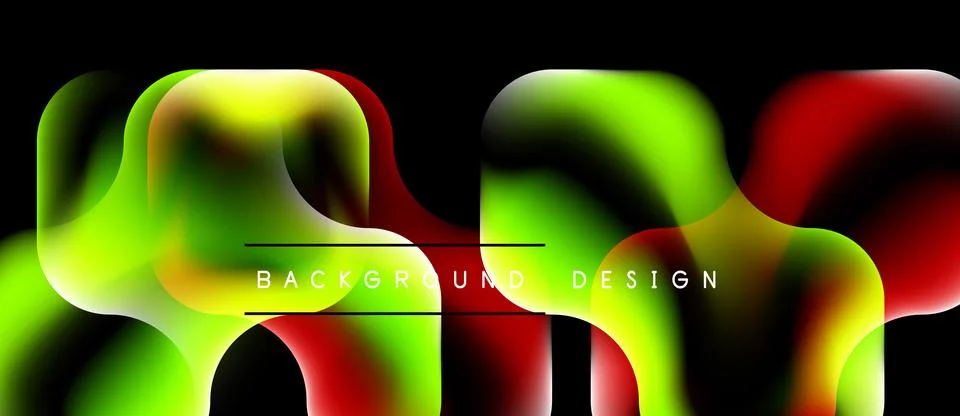 Abstract fluid shapes overlap, creating vibrant color gradients. Black Illustrazione stock