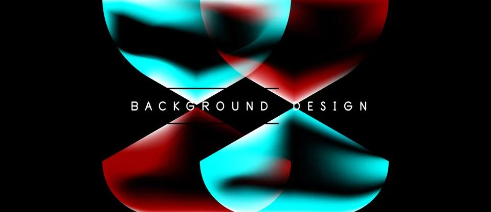 Abstract fluid shapes overlap, creating vibrant red, blue gradients. Dark Illustrazione stock
