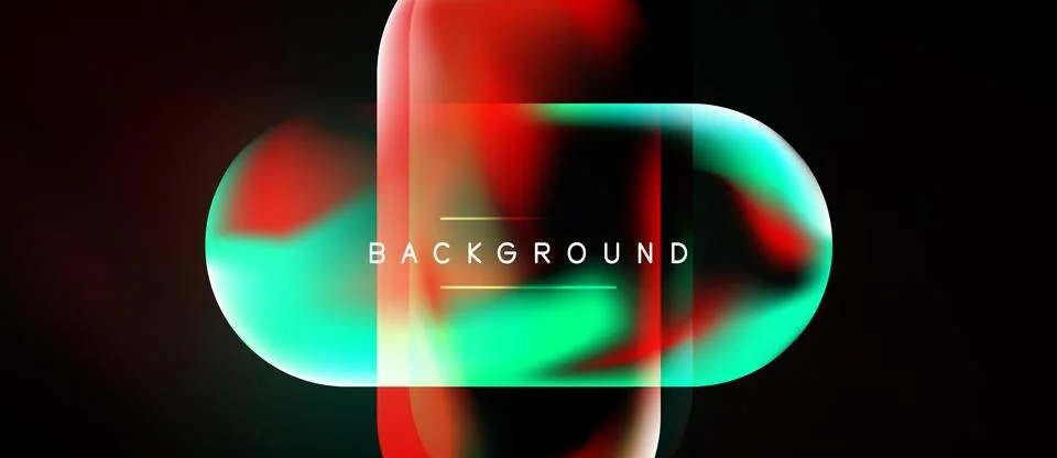 Abstract fluid shapes overlap, creating vibrant color gradients. Dark backg.. Stock Illustration