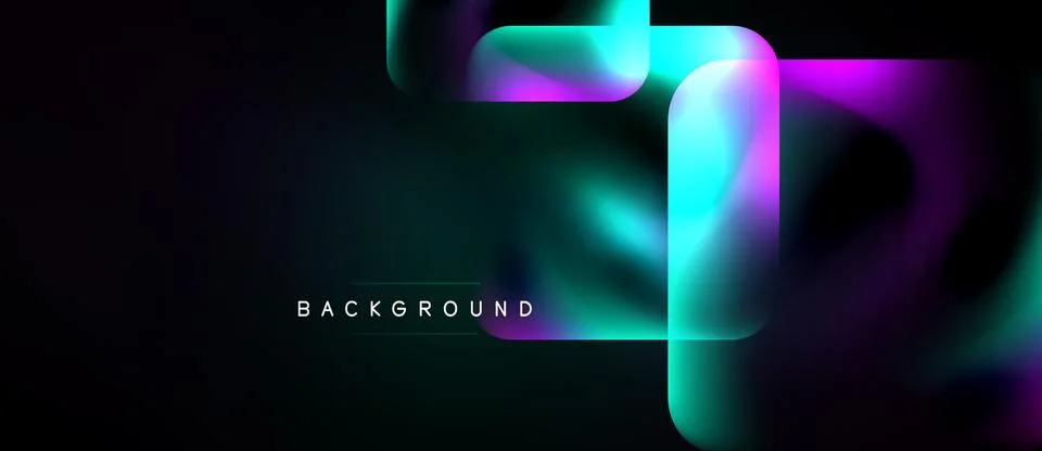 Abstract fluid shapes overlap, creating vibrant gradients. Dark background Illustrazione stock
