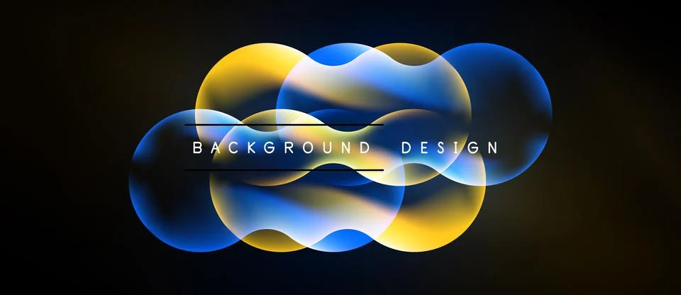 Abstract fluid shapes overlap, creating vibrant blue, yellow gradients. Dark Stock Illustration