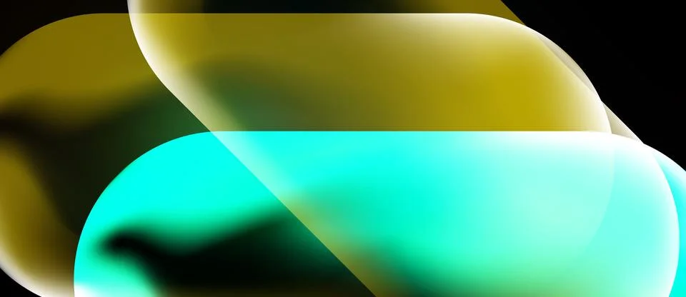 Abstract fluid shapes overlap, creating vibrant color gradients. Yellow, Stock-Illustration