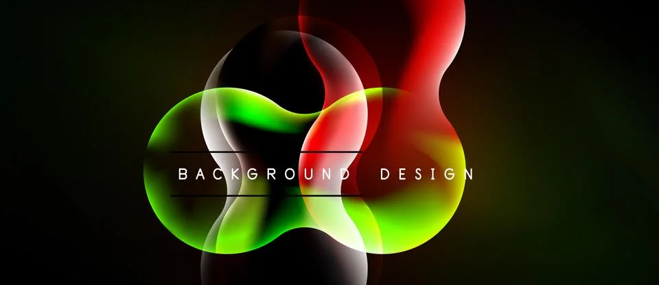 Abstract fluid shapes overlap, creating vibrant color gradients. Dark backg.. Stock-Illustration