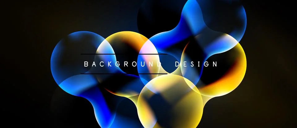 Abstract fluid shapes overlap, creating vibrant color gradients. Dark backg.. Stockillustratie