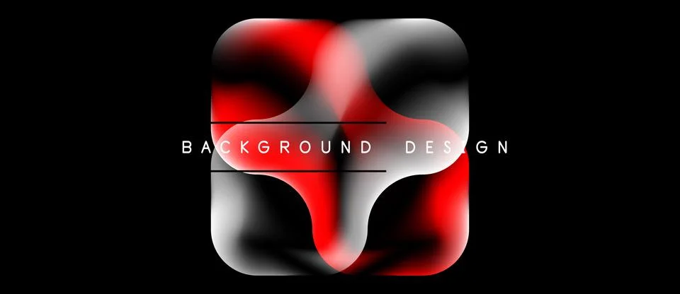 Abstract fluid shapes overlap, creating vibrant red, silver design on black Иллюстрация
