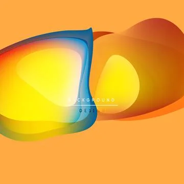 Abstract fluid shapes, vibrant colors blend. Orange background supports flowing Illustrazione stock