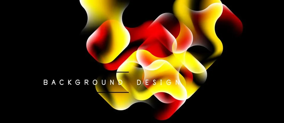 Abstract fluid shapes, vibrant colors, yellow, red, orange gradients. Modern Stock Illustration