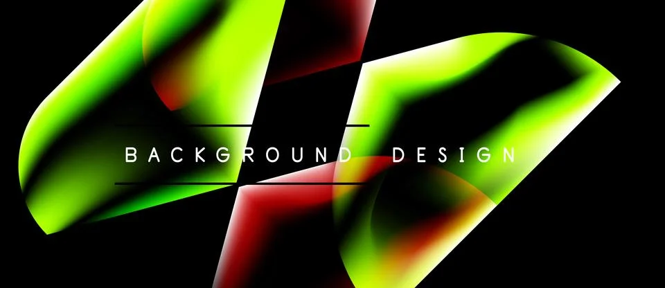 Abstract fluid shapes, vibrant colors, dark background. Dynamic composition.. Stock Illustration