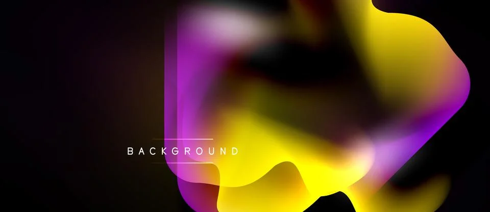 Abstract fluid shapes, vibrant colors blend. Dark background emphasizes brigh Stock Illustration