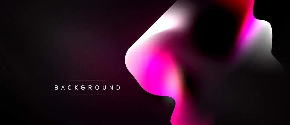 Abstract fluid shapes, vibrant pinks, whites blend into dark background. Mode Illustrazione stock