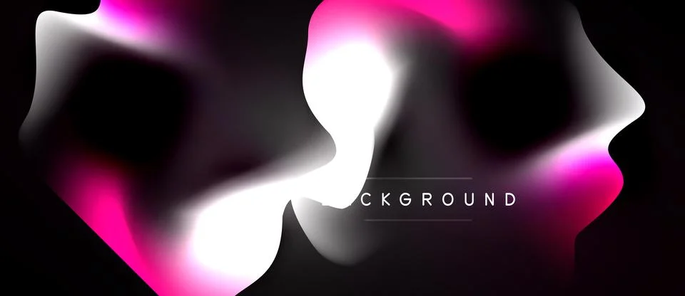 Abstract fluid shapes, vibrant pinks, whites against dark backdrop. Modern Illustrazione stock