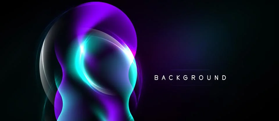 Abstract fluid shapes, vibrant purple, teal hues. Dark background creates Illustrazione stock
