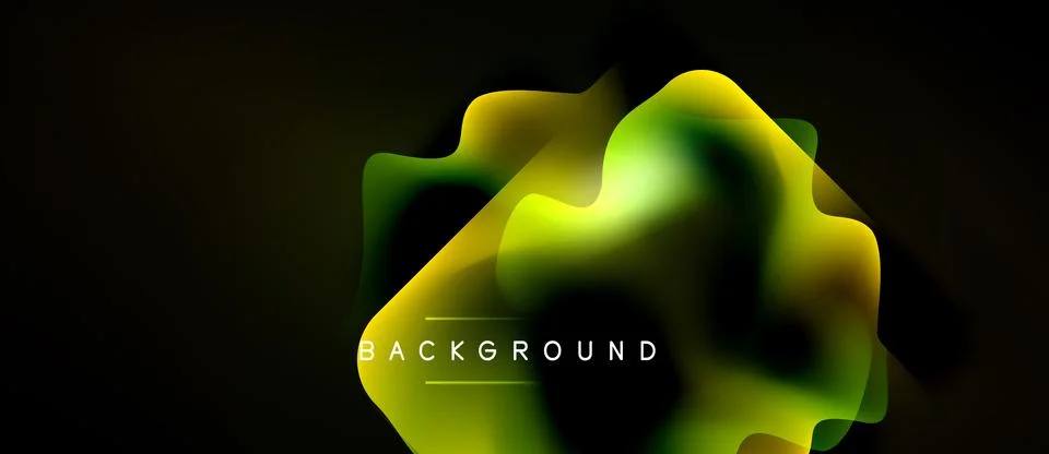 Abstract fluid shapes, vibrant yellow, green hues. Dark background creates 스톡 일러스트
