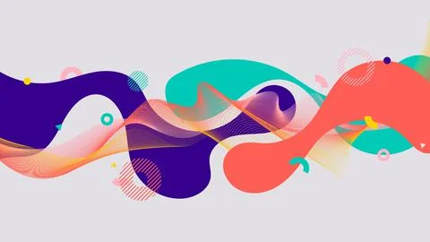Abstract fluid shapes wave lines and geometric elements on white background 스톡 일러스트