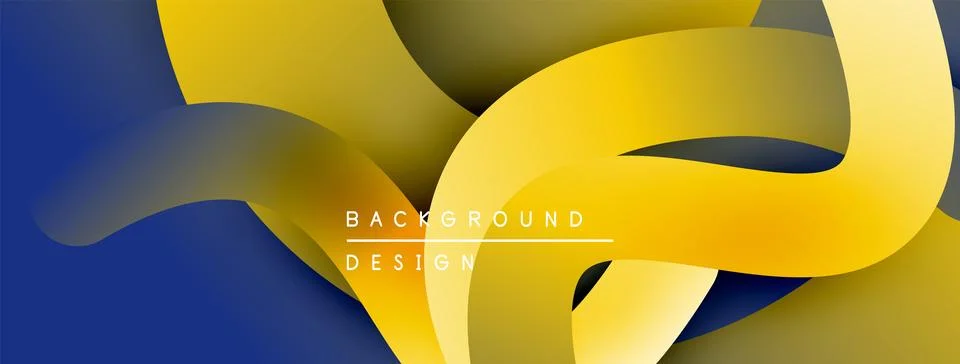 Abstract fluid shapes, yellow plus dark blue gradients. Modern design element, Stock Illustration