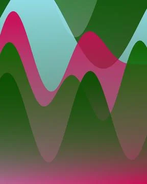 Abstract fluid wave background with overlapping green pink and blue organic.. Illustrazione stock