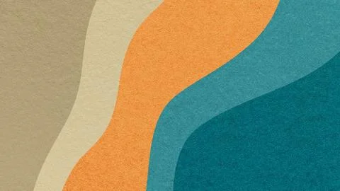 Abstract fluid wavy layered textured paper background in beige orange teal .. Stock Illustration