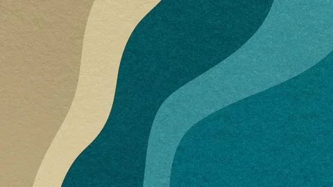 Abstract fluid wavy layered textured paper background in beige dark teal co.. Stock Illustration